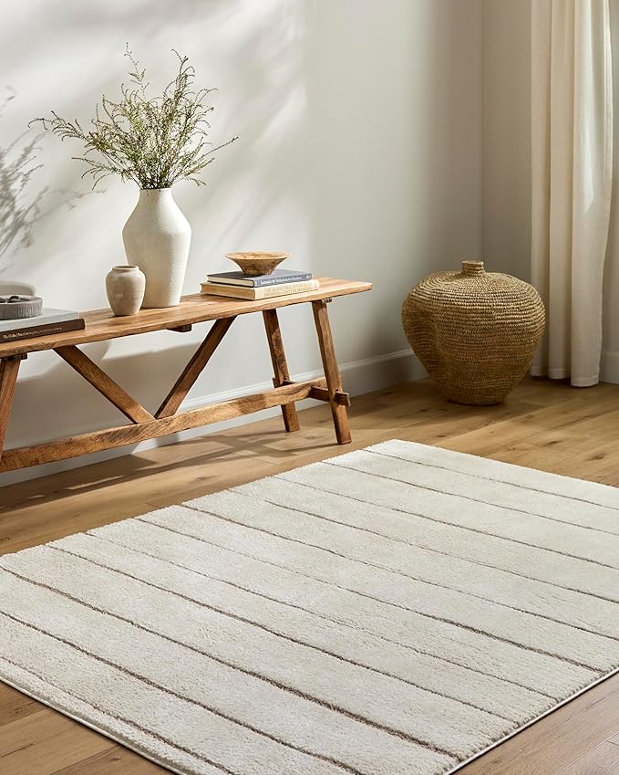 Livabliss x Our PNW Home Cascade Minimalist Striped Area Rug, 12' x 15', Striped Ivory/Taupe