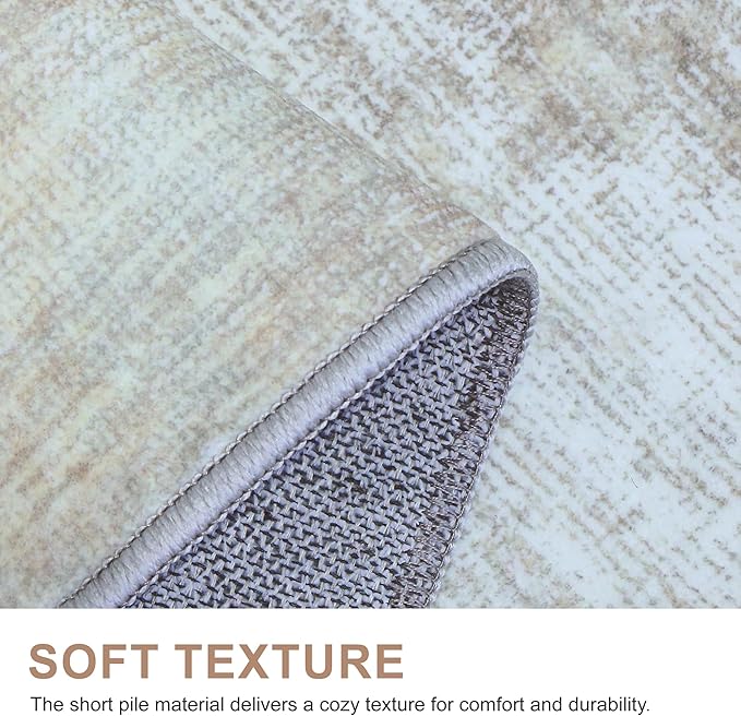 Bavni 5x7 Rug, Abstract Machine Washable Rug Non-Slip, Soft Modern Lightweight Area Rug, Stain Resistant Rugs for Living Room, Bedroom, Dining Room, White/Grey