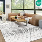 8x10 Machine Washable Area Rug for Living Room, Grey White Vintage Moroccan Rug Large Non-Slip Low Pile Soft Faux Wool Carpet, Kids and Pets Friendly for Bedroom Dining Room Farmhouse Home Decor Rug