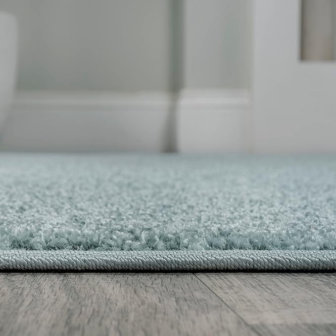 Eyely UES100S-7SQ Supersoft Haze Solid Low-Pile Indoor Area Rug, Coastal, Bohemian, Minimalist, Classic, Casual for Bedroom,Kitchen,Living Room,Non Shedding,Easy-Washing, Blue, 7' Square