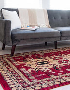 Unique Loom Taftan Collection Border Geometric Tribal Inspired Design Area Rug (4' 0 x 6' 0 Rectangular, Red/ Gold)