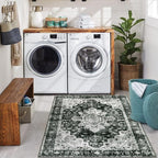 Moynesa Ultra-Thin Washable Vintage Area Rug - 3x5 Boho Entryway Rug Oriental Medallion Living Room Mat Non-Slip Non-Shedding Stain Resistant Indoor Accent Carpet for Kitchen Bedroom, Black/White