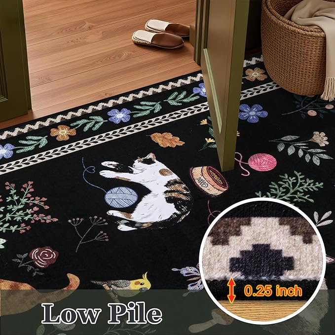 8x10 Area Rugs Living Room Rug: Vintage Washable Rug Floral Soft Carpet Indoor Floor Non-Slip Boho Stain Resistant Large Carpets for Bedroom Kids Nursery Dining Room Farmhouse Home Office Black/C01