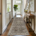 2x8 Runner Rug Grey Brown Vintage Washable Runner Rugs for Hallway Kitchen Low Pile Non-Slip Retro Distressed Accent Throw Carpet for Entryway Bathroom Bedroom Antique/Moss