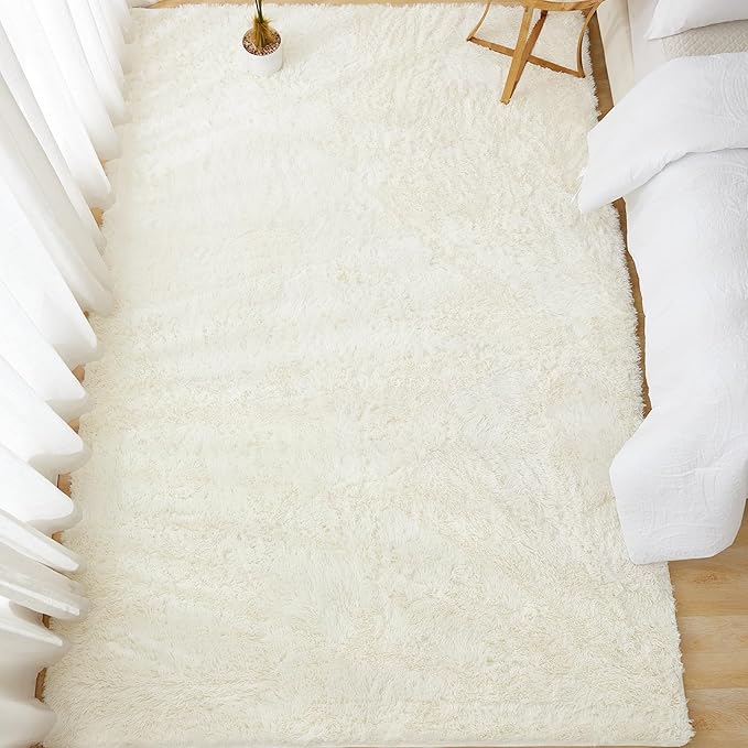 Andency 8x10 Area Rugs for Living Room, Cream Non-Slip Fluffy Soft Large Shag Bedroom Carpet, Big Indoor Thick Nursery Rug for Kids Dorm Home Decor Aesthetic
