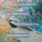 Washable Area Rugs 3'x5' Non-Slip Modern Abstract Soft for Living Room Entryway Bedroom Nursery, Print Pattern, Teal Blue Green Orange Rust Red Coloreful