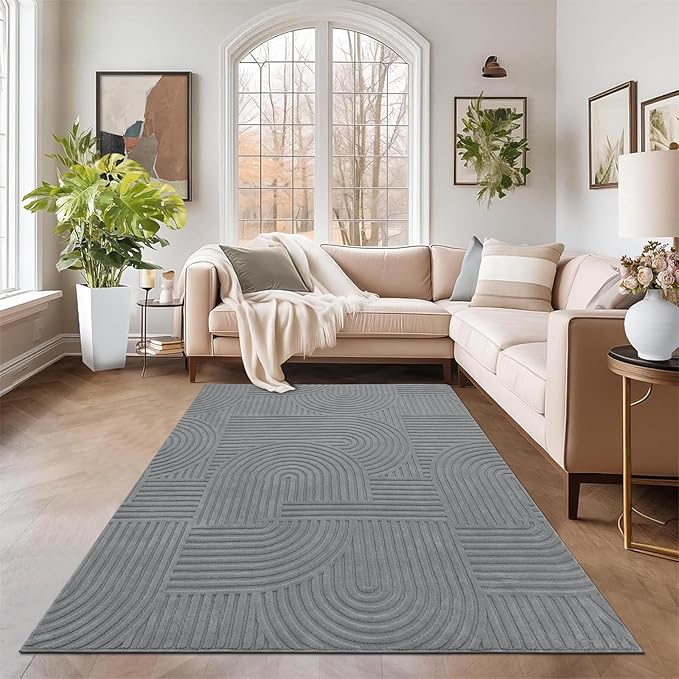 Pauwer 5x7 Washable Area Rugs for Living Room Modern Grey Solid Color Soft Fluffy Rugs for Bedroom Non Slip Boho Accent Indoor Mat Floor Carpet Cover for Kids Room Dining Room Kitchen Office