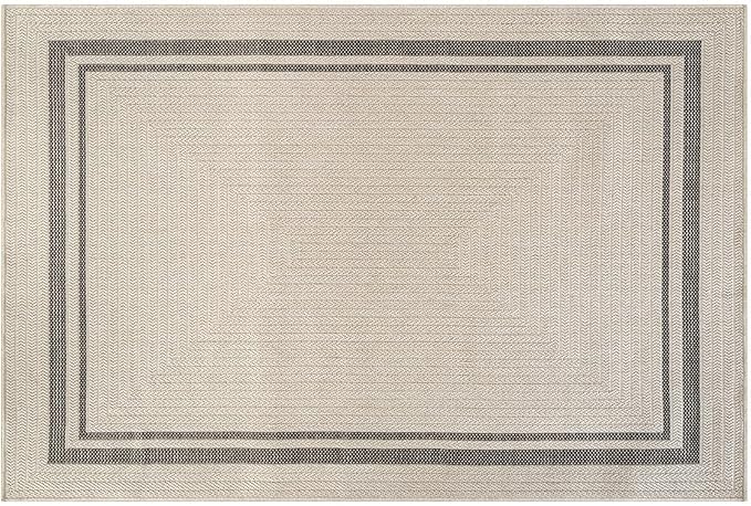 Beverly Rug Easy Jute Bordered Entry Rug 2x3 Washable Durable Indoor Outdoor Area Rugs for Living Dining Room Patio Office Stain Resistant Non Shedding Casual Indoor Outside Carpet 2 x 3 Off-White