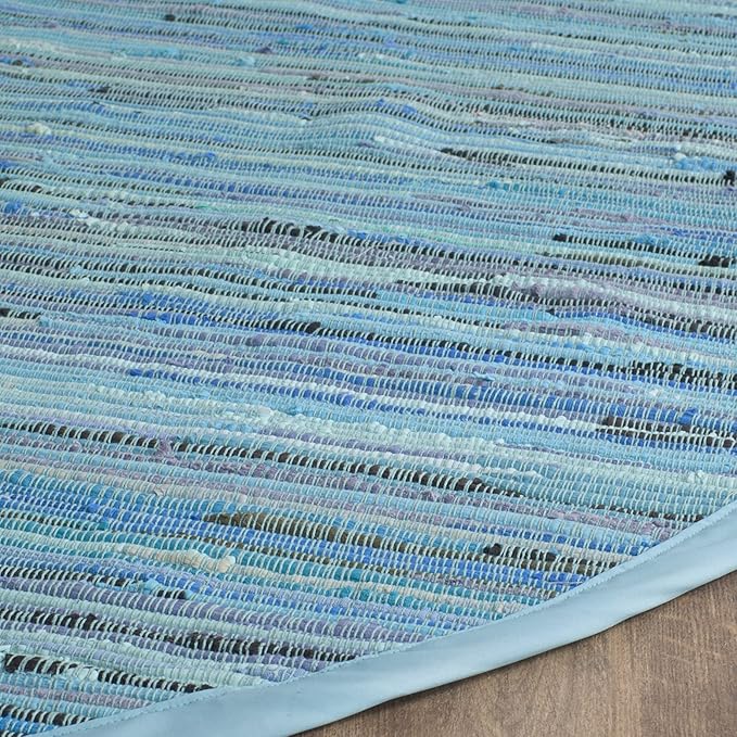 SAFAVIEH Rag Rug Collection 8' Round Blue/Multi RAR121B Handmade Boho Stripe Cotton Area Rug