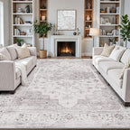 LUMI Washable 5x8 Area Rug for Living Room, Ultra Soft Vintage Rug with TPE Non Slip Backing, Stain Resistant, Low Profile Carpet High Traffic for Bedroom, Dining Room