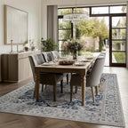 Washable 6x9 Area Rug for Living Room, Carpet for Bedroom Dining Room, Non Slip&Non-Shedding Resistant Low Pile Vintage Print Rug for Home Office (Taupe/Blue)