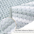PiccoCasa Chenille Bathroom Rug, Soft Fluffy Absorbent Bath Mat, Medium Pile Striped Carpet Washable Non Slip Bathroom Floor Mats(17"x24",Light Blue & White)