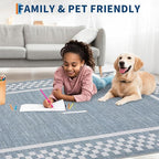 GarveeHome Modern Bordered 8x10 Area Rugs for Living Room Bedroom Soft Washable Large Bedroom Throw Carpet Non Slip Checkered Geometric Rugs for Dining Room Home Decor Office, Blue