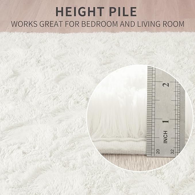 Beglad Fluffy Area Rugs 4x6 Feet, Modern Minimalist Style Shag Rugs, Non-Slip Indoor Carpet Soft Rugs for Bedroom, Living Room & Kids Room, Cream White