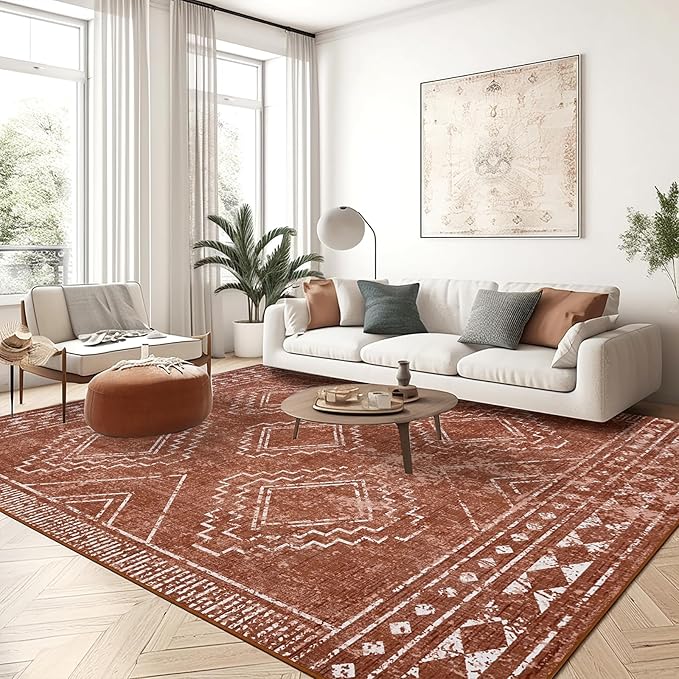 ILANGO Moroccan Area Rugs 5'x7' for Living Room Machine Washable Modern Rugs with Rubber Backing Non Slip Carpet for Dedroom Farmhouse Dining Room, Ultra-Thin, Foldable, Easy Clean