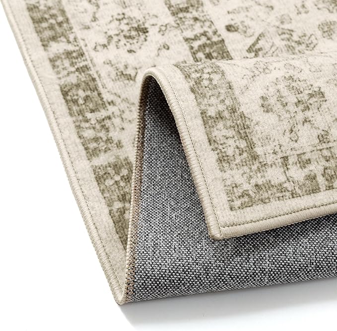 Taupe 5x7 Area Rug Vintage Washable Living Room Carpet Non Slip Bedroom Indoor Office Low Pile Traditional Distressed Retro Accent Rug for Dining Room Bathroom Kitchen