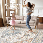 6x9 Area Rugs Living Room: Washable Boho Large Neutral Vintage Soft Rug Stain Resistant Distressed Farmhouse Non-Slip Indoor Floor Carpet for Bedroom Nursery Kids Office Dining Room- Beige Blue