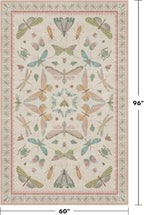 Washable 5x8 Light Pink Rug for Bedroom - Pink Boho Girl Nursery Rug, Living Room, Nature Insect Bug Print Home Decor
