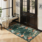 Lahome Floral Small Rug, 2x4 Kitchen Rugs Non Slip Washable Rug Ultra-Thin, Soft Front Door Mat Indoor Entrance Stain Resistant Boho Low-Pile Entry Carpet for Bathroom Bedroom(2x4ft,Dark Green)