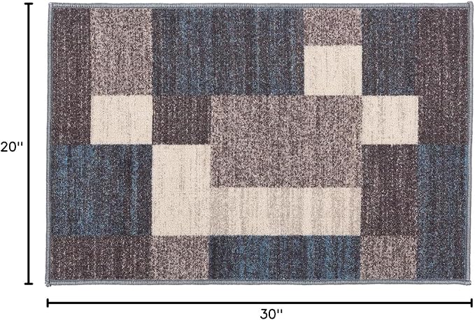 Rugshop Contemporary Blue Geometric Boxes Non-Slip Area Rug Non-Shedding for Living Room, Dining Room and Office, 20" x 30"