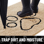 Smiry Dog Door Mat for Muddy Paws, Absorbent Dirt Trapper Non Slip Quick Dry Washable Chenille Mat for Mud Dogs, Entry Rug for Indoor and Outdoor (36x24 Inches, Beige and Black