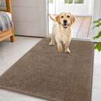OLANLY Dog Door Mat for Muddy Paws 44x32, Absorbs Moisture and Dirt, Absorbent Non-Slip Washable Doormat, Quick Dry Chenille Mud Mat for Dogs, Entry Indoor Entryway Carpet for Inside Floor, Tan