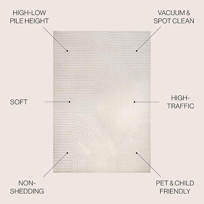 JONATHAN Y Hallie High-Low Curve Ivory/Cream 7' Round Indoor/Outdoor Area Rug, Minimalist, Pet Friendly, Non-Shedding, Stain Resistant, Hose-Washable for Backyard, Patio, Porch (SCN100B-7R)