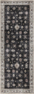 Bloom Rugs Washable Non-Slip 12 ft Runner - Black/Ivory Traditional Runner for Entryway, Hallway, Bathroom, and Kitchen - Exact Size: 2.5' x 12'