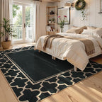 Moynesa Moroccan Easy Jute Outdoor Rug 8x10, Black Washable Living Room Rug Indoor Outdoor Patio Rug Non Slip, Geometric Farmhouse Carpet for Backyard Bedroom Dining Room