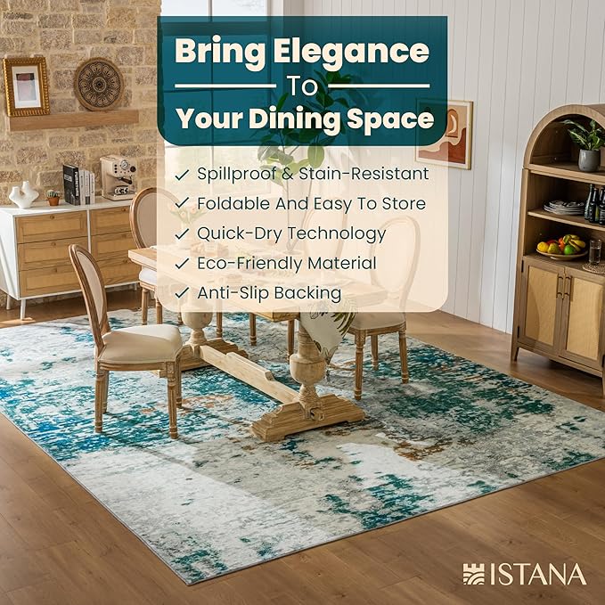 Istana 9x12 Area Rug - Green 9 x 12 Area Rugs for Living Room - Foldable 9x12 Rugs for Bedroom/Living Room Rug - Stain Resistant Washable Rugs - Eco-Friendly Area Rugs