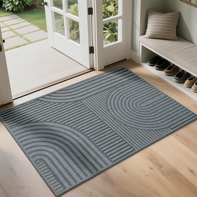 Front Door Mat 31''x47'', Absorbent Muddy Dirt Resist Washable Non Slip Low-Profile Indoor Doormat, Easy Clean Welcome Entryway Door Mats, Grey
