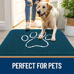 OLANLY Dog Door Mat for Muddy Paws 24x16, Paw Print Design, Absorbs Moisture and Dirt, Absorbent Non-Slip Washable Doormat, Quick Dry Chenille Mud Mat, Entry Indoor Entryway Carpet, Atlantic Blue