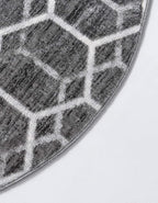 Rugs.com Lattice Trellis Collection Rug – 5 Ft Round Gray Low-Pile Rug Perfect for Kitchens, Dining Rooms