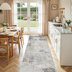 3X10 Washable Runner Rug for Hallway: Soft Neutral Modern Abstract Area Rug - Non-Slip Low Pile Long Throw Indoor Carpet for Kitchen Entryway Kitchen Bedroom Laundry - Blue Grey