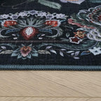 Rugcomf Vintage Paisley Kitchen Runner Rug 2'x6' - Machine Washable, Non-Slip Low Pile Floral Carpet for Laundry, Bedroom, Bathroom - Green