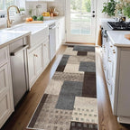 Modern Geometric Patchwork Indoor Runner Rug for Living Room, Blue-Taupe 2.7'x 10' Rug Rockwood Collection Hardwood Floors Decor for Bedroom, Blue Throw Carpet for Office Entryway Dining Room