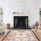 Phantoscope Washable Area Rug 4'x6' Non-Slip, Vintage Boho Rugs for Living Room, Bedroom, Dining Room, Distressed Persian Market Pattern, Low-Pile Foldable Floor Carpet, Navy/Orange