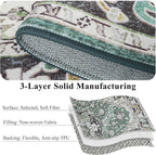 Washable Area Rugs 3x5 , Low Pile Super Soft Carpet, Vitnage Distressed Rug for Bedroom, Living Room, Dining Room, Non-Slip, Low Pile, Green