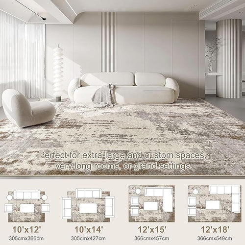 10x12 Area Rug Living Room Rugs - Washable Neutral Modern Abstract Soft Thin Rug Indoor Floor No Slip Rug Carpet for Bedroom Under Dining Table Home Office Decor - Brown/Grey/Beige