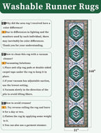 SERISSA Runner Rug for Hallways, 2'6"x14' Washable Non Slip Kitchen Runner Rug, Extra Long Boho Rug Ultra Soft Vintage Green White Print Floor Carpet for Bedroom Hallway Entryway Bathroom Laundry Room