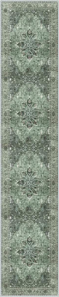 Area Rugs 2'6''x12' Washable Non-Slip, Floral Vintage Distress Print Pattern Medallion Carpet for Living Room Bedroom Dining Room, Dark Green Gray