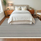 KOZYFLY Black and Beige Striped Rug 8x10 Ft Area Rug Washable Indoor Outdoor Rug Cotton Outdoor Patio Rugs Farmhouse Rugs for Living Room Carpet for Patio Dining Room Bedroom
