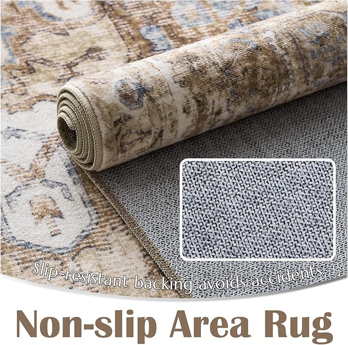 jinchan Kelda Runner Rug 2x5 Washable Rug Soft Hallway Runner Indoor Vintage Print Floor Cover Retro Distressed Lightweight Non-Slip Thin Carpet for Bathroom Kitchen Living Room Bedroom Brick Red