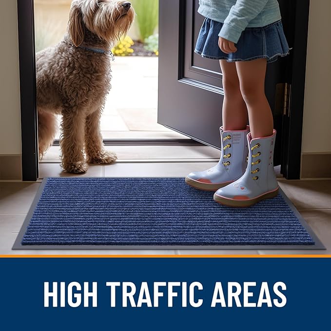 OLANLY Front Door Mat Indoor Outdoor Entrance, Waterproof Heavy Duty Doormat, Fade Resistant, Low Profile, Easy Clean Patio Porch Welcome Floor Mats for Entry, 47x23, Blue