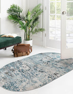 Rugs.com Leipzig Collection Rug – 5x8 Oval Blue Low-Pile Rug Perfect for Living Rooms, Large Dining Rooms, Open Floorplans