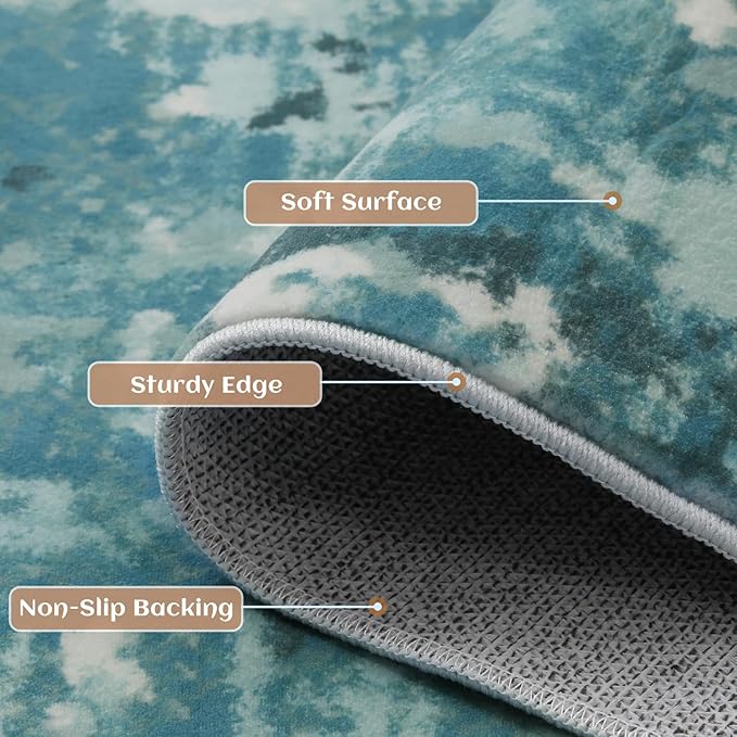 5x7 Abstract Area Rugs for Living Room, Modern Teal Blue Washable Indoor Rug for Bedroom, Thin Soft Large Non-Slip Carpet for Dining Room Home Office Farmhouse Decor