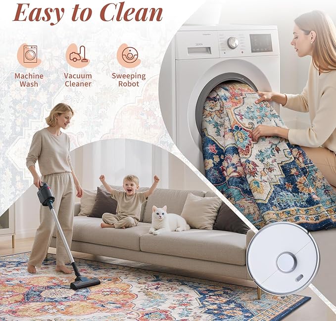 tchdio 2x3 Entryway Rug, Non Slip Front Door Mat Small Washable Rugs, Soft Low Pile Small Area Rug Vintage Doormat, Stain Resistant Rug for Entrance, Kitchen (Multi, 2'x3')
