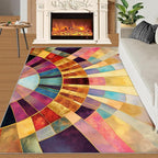 Chromatic Geometric Runner Rugs 3x6ft, Abstraction Deco Bedside Rug, Mosaic Sunburst Laundry Rug with Non Slip Backing for Bedroom Kitchen Sink Front Door Entryway Indoor