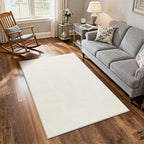 SHACOS Soft Cozy Fluffy Abstract Geometric High Low Pile Area Rugs 3'x5' Non Slip Washable Scandinavian Minimalist Rug Modern Carpet for Living Room Bedroom Bathroom, Cream