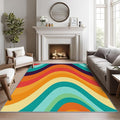 Retro Rugs for Living Room 70s - 8x10 Area Rugs, Abstract Wave Living Room Rug, Colorful Rainbow Rug for Bedroom, Groovy Geometric Washable Carpet, Mid Century Retro 70s Home Decor & Gifts